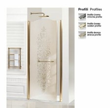 Nischentür LUXERY Profil Gold Dekorglas 1flüglig Breite 63-67 cm LINKS Duschtür