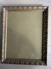 Antik Holz Bilderrahmen Goldfarbig  Blattdekor FM: 26,4  x 33,7 cm mit Glas + RW