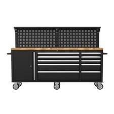 Mobile Werkbank mit Lochwand & Arbeitsplatte (214 cm) | Werktisch, Werkstatt