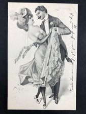 AK - Postkarte - tanzendes Paar - leicht bekleidetes Mädchen - gel. 1904