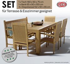 Teak Gartensitzgruppe Teakholz 4xSessel Bank Tisch 180 cm Esszimmer Gartenmöbel