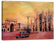 Leinwandbild Mailänder Dom mit Oldtimer Cabrio Alfa Romeo - M. Bleichner