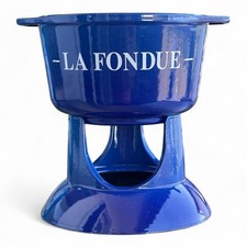 Fondue Topf La Fondue Blau emailliertes Gusseisen Topf mit Stövchen Vintage