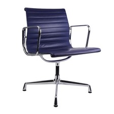 Vitra Charles Eames Alu-Chair Leder Büro-Stuhl Konferenz EA-108 blau drehbar