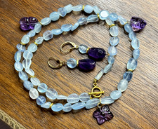 Set Kette Anhänger Ohrringe Aquamarin Amethyst 