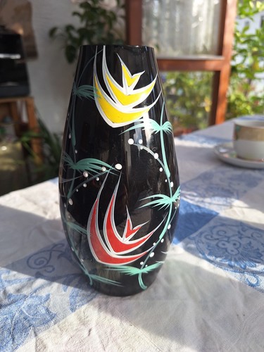 Schwarzglas vase ddr der 60er - schwarzglas,