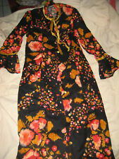 60er 70er VINTAGE Hauskleid Morgenmantel BODENLANG FLOWER POWER Samt 38