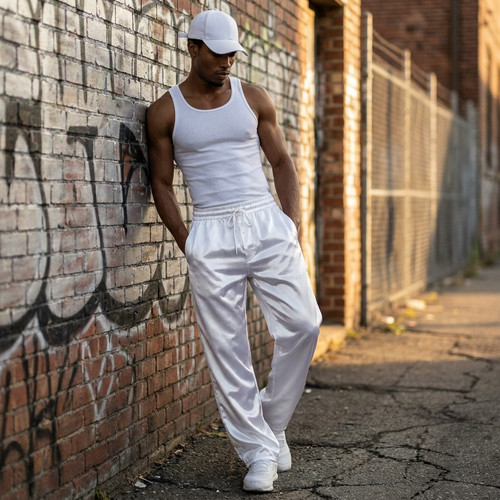 Men shiny white satin - white,