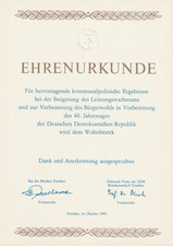 DDR Ehrenurkunde blanko 1989