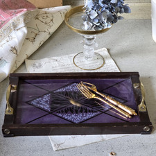 Holztablett mit Stoff und Glas ART DECO