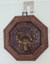 Wachsbild Blumenmotiv Blumenkorb braun gold Ø22cm Handarbeit Vintage