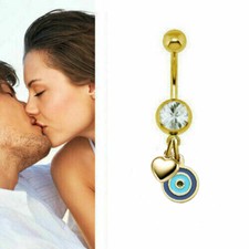Bauchnabelpiercing mit türkischer Auge/Herz - Edelstahl+Echt Gold(333) 8Karat