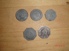 5x Notgeld Lichtenfels / 5 Münzen 4x10 Pfg 1 x5 Pfg Kleingeldersatzmarke/ Münze