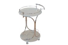 Beistelltisch / Servierwagen 2948, mit 2 Milchglasplatten und Rollen, chromfarbe