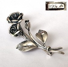 Brosche Ast Rose Blumen 925er