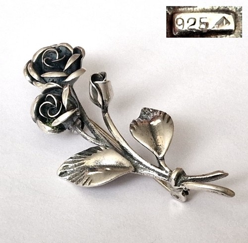 Brosche ast rose blumen 925er - blumen,