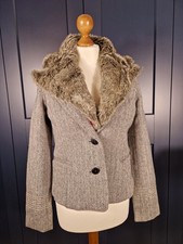 Blazer / Jacke Gaastra Gr. M Fischgrät mit abnehmbarem Kunstfellkragen