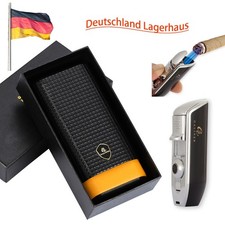 Leder Zeder Holz 3 Tube Travel Zigarrenetui Humidor Jet Fackel Zigarre Feuerzeug