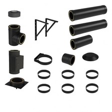 Edelstahl Schornstein Bausatz Schwarz SET Doppelwandig Isoliert 150 Bogen Rohr