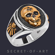 Freimaurer Ring Masonic 925 Silber 750 GelbgoldVergoldung Totenkopf Memento Mori