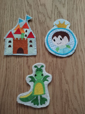 3 tlg. Set gestickte Applikationen Prinz Schloss Drache wenig genutzt