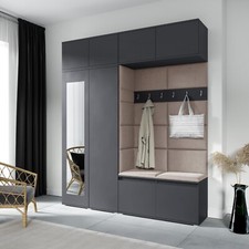 Garderoben-Set Harlem Kleiderschrank Polsterplatten Schuhschrank Schrankaufsatz