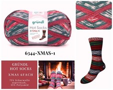 "Gründl Hot Socks XMAS" 150g Sockenwolle 6fach Strumpfwolle Weihnachtsfarben