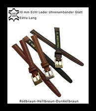10mm Echt Leder Uhrenarmbänder glatt mit Naht hellbraun, rotbraun Extra Lang