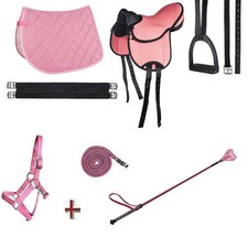 Holzpferde Sattel mit Halfter Set + Gratis Glitzer Gerte für Holzpferd bis 145cm