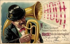 Präge Litho Glückwunsch Geburtstag, Eleganter Mann spielt Helikon Tuba - 4614344