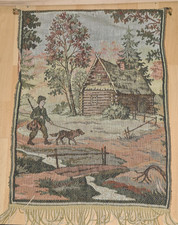 DDR Wandläufer Teppich bemalt Jäger Natur 68 x 46cm Wandbehang Vintage