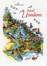 11-Ansichtskarte Landkarte Ostsee Insel Usedom Zinnowitz Heringsdorf Ahlbeck DDR