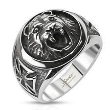 Kelten Kreuz Ring Lion Löwe Tiger Cross Edelstahl Massiv Biker silber Herren