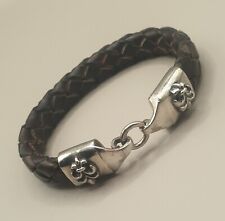 ElfCraft Dickes Herren Lederarmband aus 925er Silber  22cm 30gr