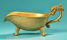 4.8" Alte chinesische Bronze 24K Gold Gilt Dynastie 3-Fuß Drachengriff Cup
