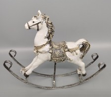 Weihnachten Advent Deko Figur Schaukelpferd Kunststein Metall weiß silber 21,5cm