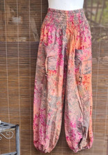 Hose Sommer Haremshose Pumphose Stoffhose Hippie Ethno Batik Neu S-XL bunt rosa