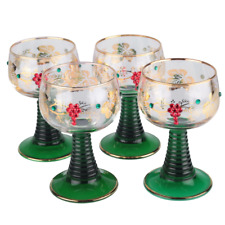 4 Römer Gläser Weingläser grün 11 cm 0,1l Strass rot grün gold Vintage