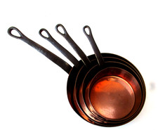 Alte Kupfer Stielkasserolen Frankreich Schwer  Durchmesser 14, 17, 19 & 21 Deko