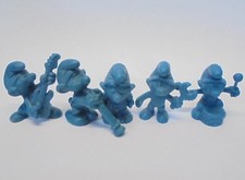 5 Mini Schlümpfe einfarbig hart zusammen : Beat Flöten Judo Mechaniker Trommler