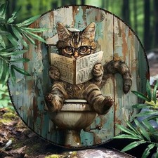 Blechschild rund Katze auf