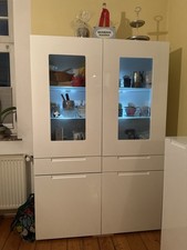 Highboard Vitrine mit LED Beleuchtung, Glas, Regal, Standschrank, Weiss