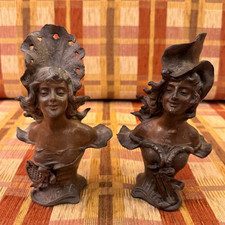 2 Antike Jugendstil-Büsten – Frauenfiguren aus Gusseisen / Bronze-Optik ca. 1900
