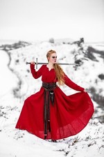 Mittelalterkleid Wikinger Kleid Leinen Rot LARP Gewandung  Mittelalter
