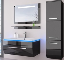 5 Teilig Badmöbel Set 60 Schwarz Weiss Led Hochglanz Badezimmermöbel LED System