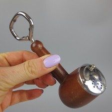 Vintage Flaschenöffner & Salzstreuer. Holzpfeife geformt. Neuheit. 60er Jahre Retro.