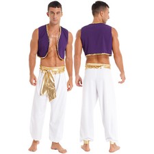 DE Herren Arabischer Prinz Kostüm Weste mit Hosen Set Halloween Karneval Outfits
