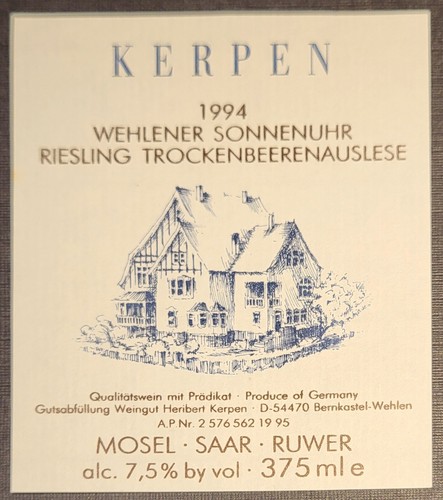 Weinetikett 1994 wehlener - weinetikett,