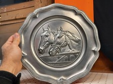 Vintage Pferd Hengst Wand massive Platte Plaque rustikale Szene, 70s, 32x2cm