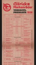 BIELEFELD, Preisliste 1938, Göricke Fahrrad-Fabrik Markenrad Fahrradstadt